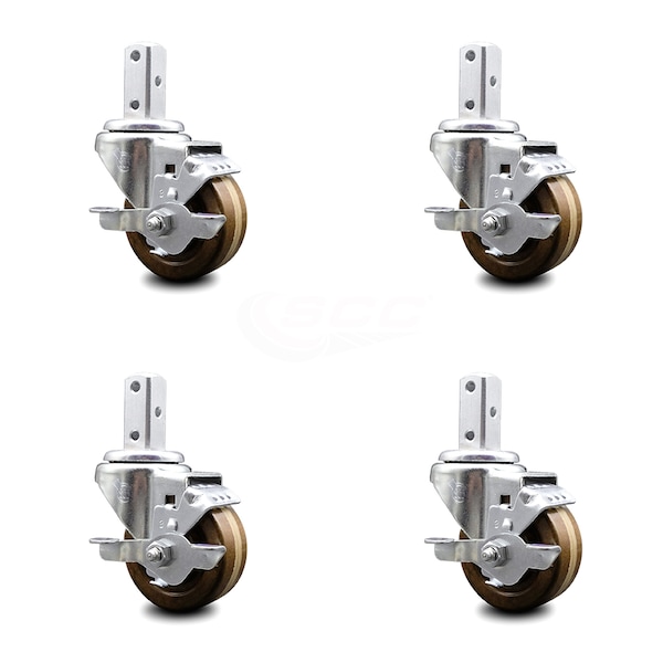 Service Caster 3 Inch High Temp Phenolic Wheel Swivel 7/8 Inch Square Stem Caster Set Brake SCC SCC-SQ20S314-PHSHT-TLB-78-4 - main